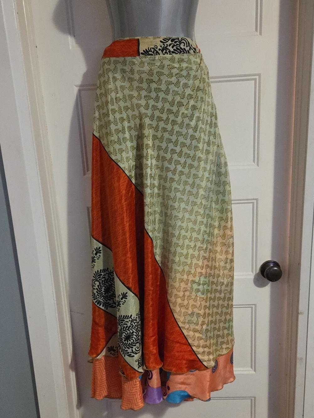 Yarn Sari Silk Bohemian Colorblock Maxi Skirt - Multi